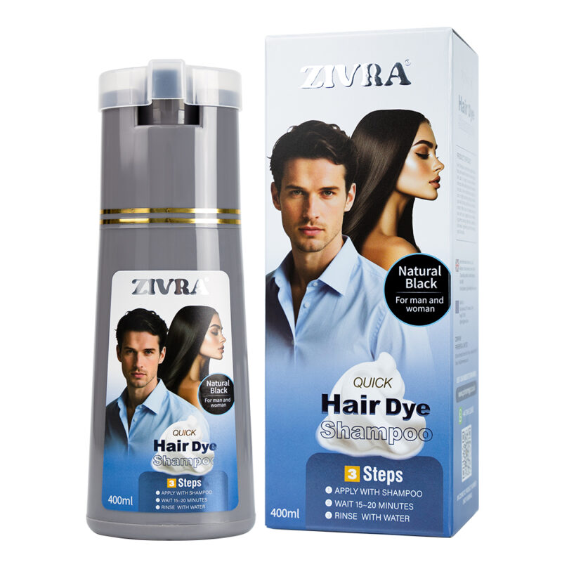Hair Dye Shampoo – ZIVRA Natural Black & Dark Brown, 3-in-1 Hair Color, Herbal Formula, Grey Hair Coverage, Anti Hair Fall, Long-Lasting